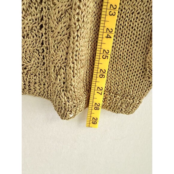 DKNY Donna Karan Large Metallic Gold Open Cable Knit Sweater Hand Knit Y2K - Picture 8 of 10